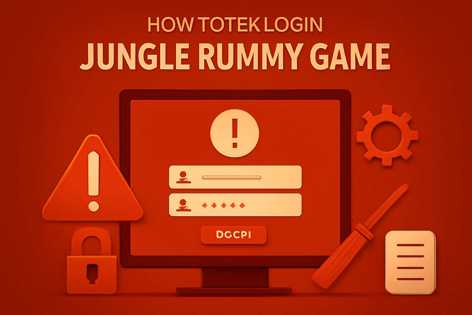 A futuristic graphic depicting the troubleshooting process for Jungle Rummy Game login issues.