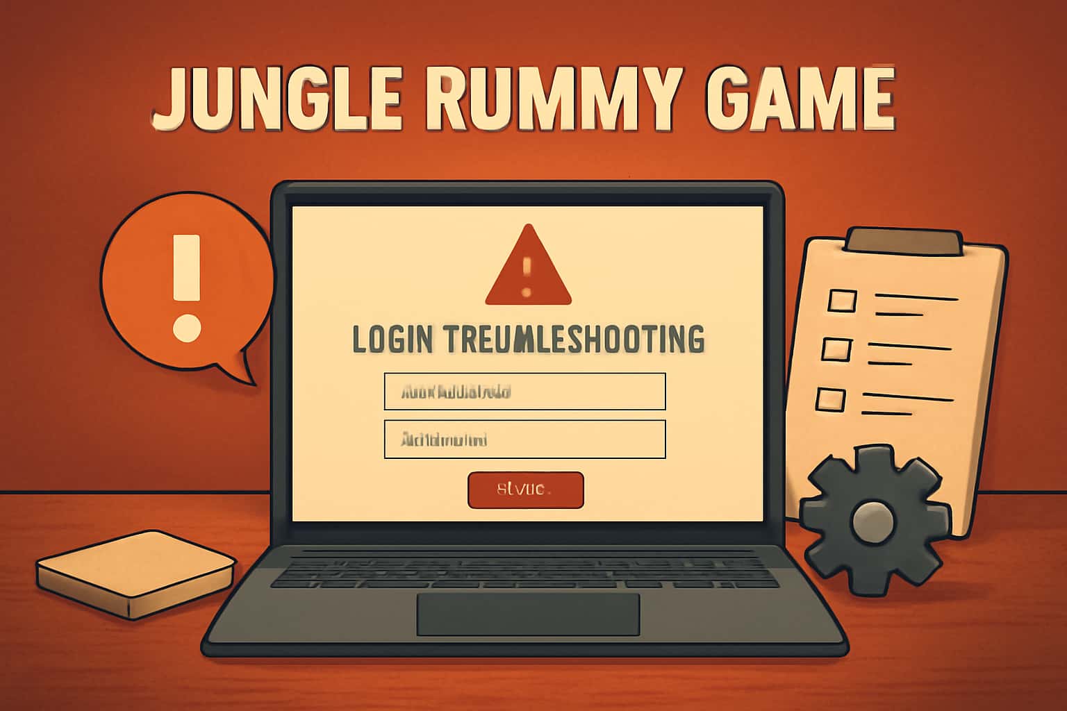 An informative scene depicting troubleshooting steps for Jungle Rummy Game login issues.
